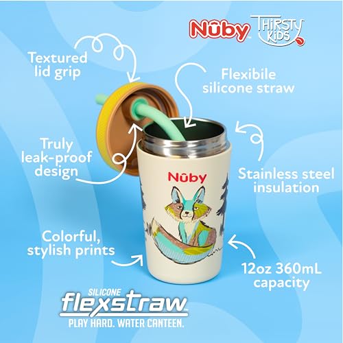 Image of Nuby Thirsty Kids Flexstraw Stainless Steel Insulated Toddler Cup - 12 oz