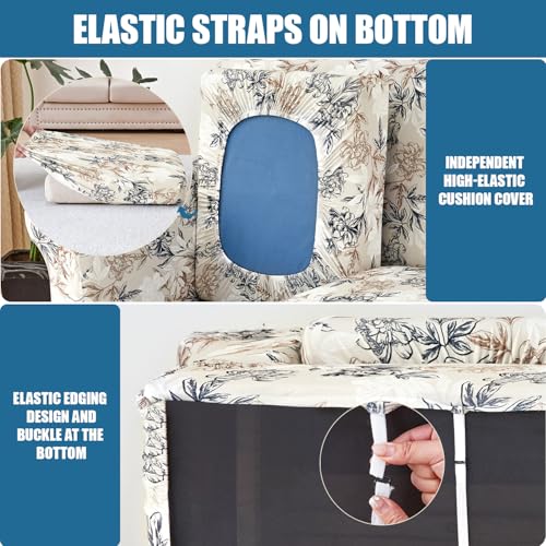 JQinHome 4 Piece Stretch Sofa Cover Printed Couch Cover, Floral Pattern Loveseat Slipcover with 2 Separate Cushion Cover, Washable Furniture Protector for Living Room(Loveseat,Flowers Shadow) - Image 5