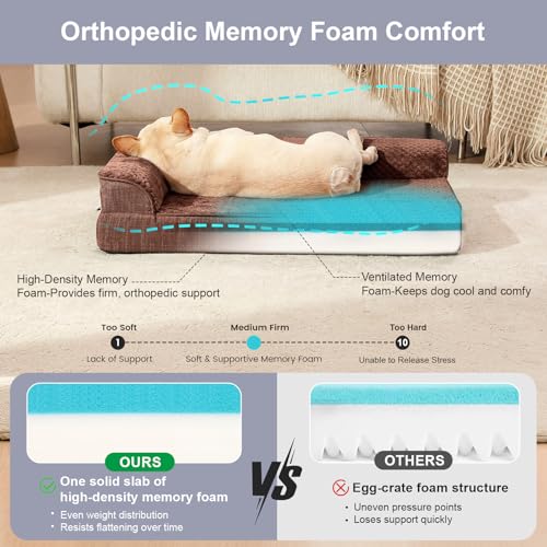 Image of Rainmr Waterproof Dog Bed for Small Dogs - Orthopedic Memory Foam Puppy Couch Sofa, Removable Cover & Anti-Slip Bottom, 30x20 Inches, Brown