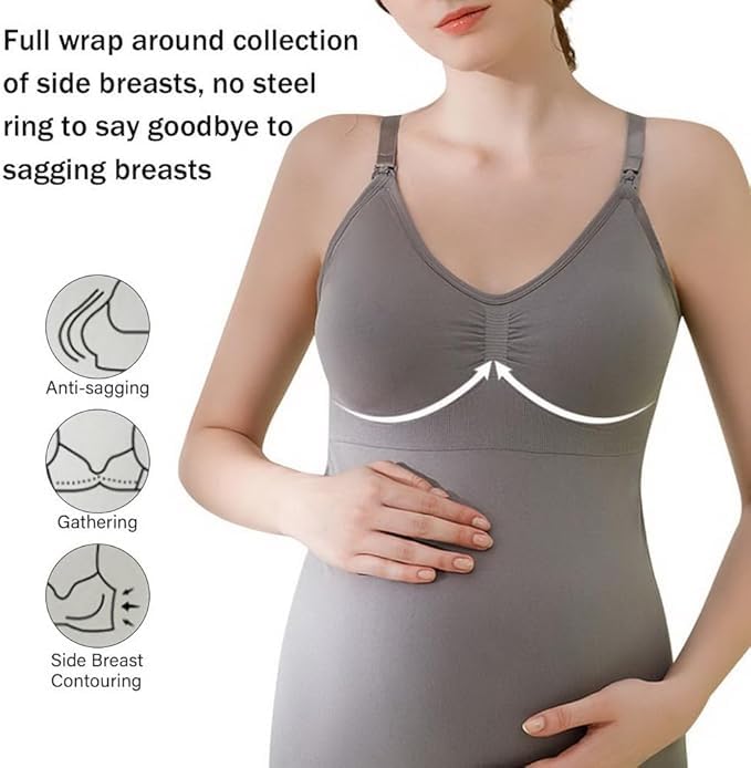 Camisola de lactancia de algodón para mujer, 3 piezas, camiseta sin mangas para lactancia, camisola larga sin anillo de acero