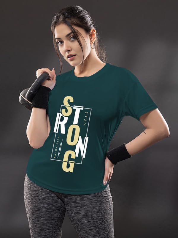 Image of CHKOKKO Womens Stylish Activewear Quick Dry Lightweight Breathable Printed Round Neck Half Sleeve Regular Fit Gym T Shirt for Sports Yoga and Training