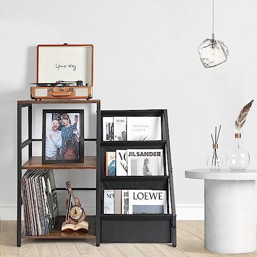 Bikoney Record Player Stand, Turntable Stand with 3-Tier Vinyl Record Storage, Record Player Table Holds Up to 200 Albums, End Table for Vinyl Records, Vinyl Record Holder Cabinet for Living Room