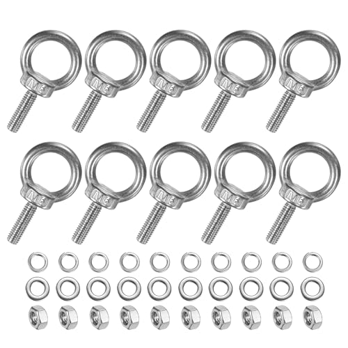 M METERXITY 10-Sets Stainless Eyebolt M6x20mm Shoulder Lifting Eye Bolt with Nuts Washers Male Screw Thread Ring Shoulder Eye Bolts Length 0.79 Inch for Suspending/Fastening