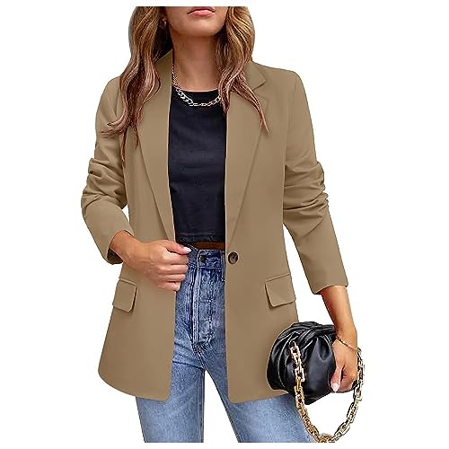 Womens Lapel Button Down Blazer Jacket Long Sleeve Open Front Coats Work Office Blazer Outwear with Pockets