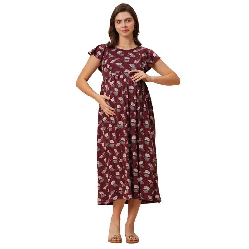 inner sense Organic Cotton Pregnancy Dresses for Women I Vertical Zipper Front Open Nighty for Women Cotton I Flutter Sleeves, A line Feeding Kurtis for Women-picture-5