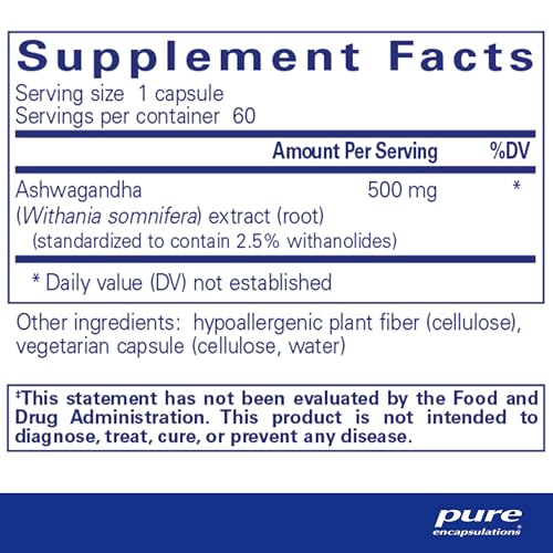 Pure Encapsulations Ashwagandha - 500 mg Ashwagandha Extract - Metabolism & Stress Support - Immune Support - GMO Free & Vegan - 60 Capsules - Image 3