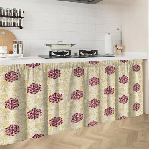 Image of Kitchen Curtains for Sink | Premium Printed Under-Sink Skirt for Kitchen Counter | Washable & Dustproof Rod Pocket Curtain | Home & Cooking Theme Decor (150cm x 70cm) (Shatkon)