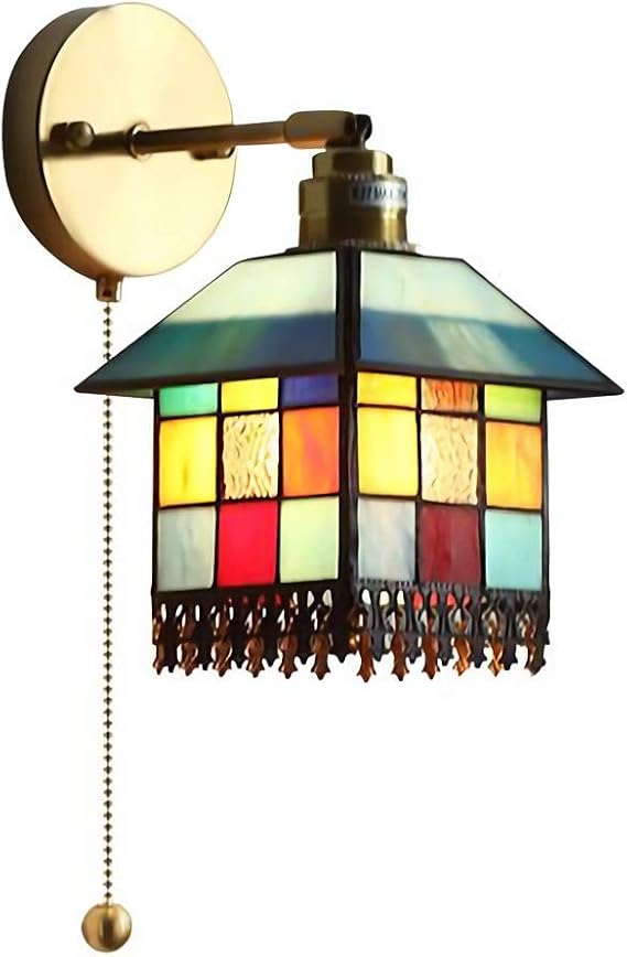 FLYiFe Tiffany-stijl wandlampen en schansen met schakelaar, vintage glas-in-lood wandlampen, 1 lampen, modern retro nachtlampje voor slaapkamer woonkamer hal badkamer nachtkastje lampen