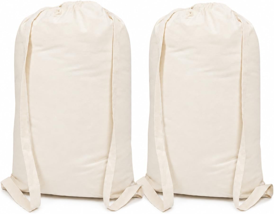 Cotton Canvas Laundry Bag with Drawstring, Natural Beige, 50x75 cm, (2, natural, double strap)