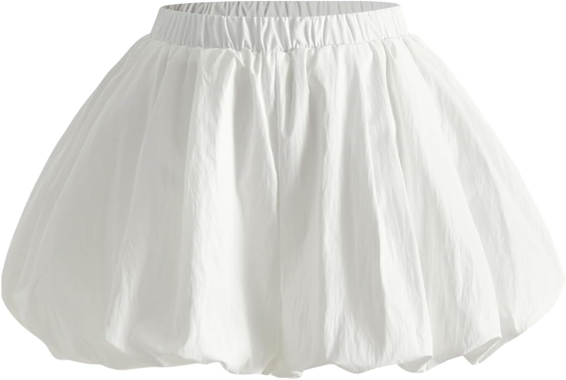 Women's Y2K Bubble Shorts Elastic High Waist Ruffle Bloomers Shorts