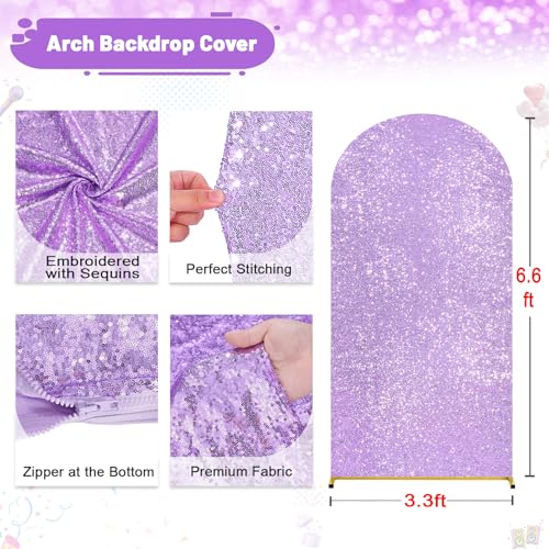 Image of 7.2 ft Light Purple Sequin Arch Backdrop Cover Spring Arch Backdrop for Birthday Party Baby Shower Banquet Wedding Background Decoration