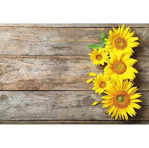 OERJU 12x8ft Sunflower Backdrop Retro Texture Woodboard Photography Background Rustic Theme Baby Shower Cake Table Banners