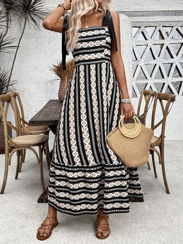 Image of Floerns Women's Floral Print Tie Strap Square Neck Ruffle Boho Maxi Dress