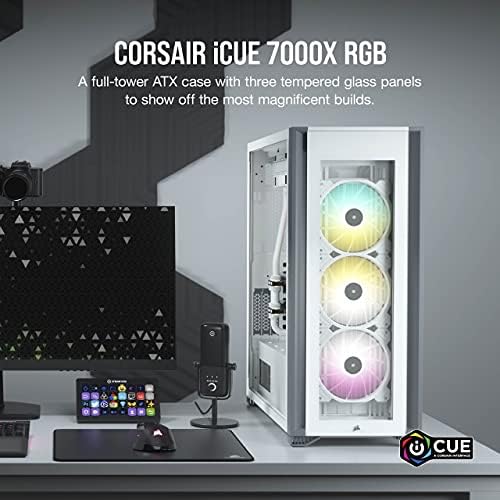 Corsair iCUE 7000X RGB Full-Tower ATX PC Case (Three Tempered Glass Panels, Four Included 140mm RGB Fans, Easy Cable Management, Smart RGB and Fan Speed Control, Spacious Interior) White