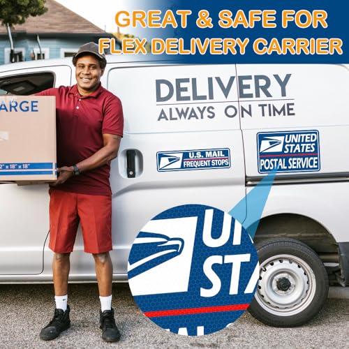 Image of 4 Pack Reflective Mail Delivery Driver Car Magnets Rural Delivery Carrier Magnetic Signs for Vehicles Mail Carrier Accessories Caution Frequent Stops Magnetic Decal Bumper Stickers - 30 Mils