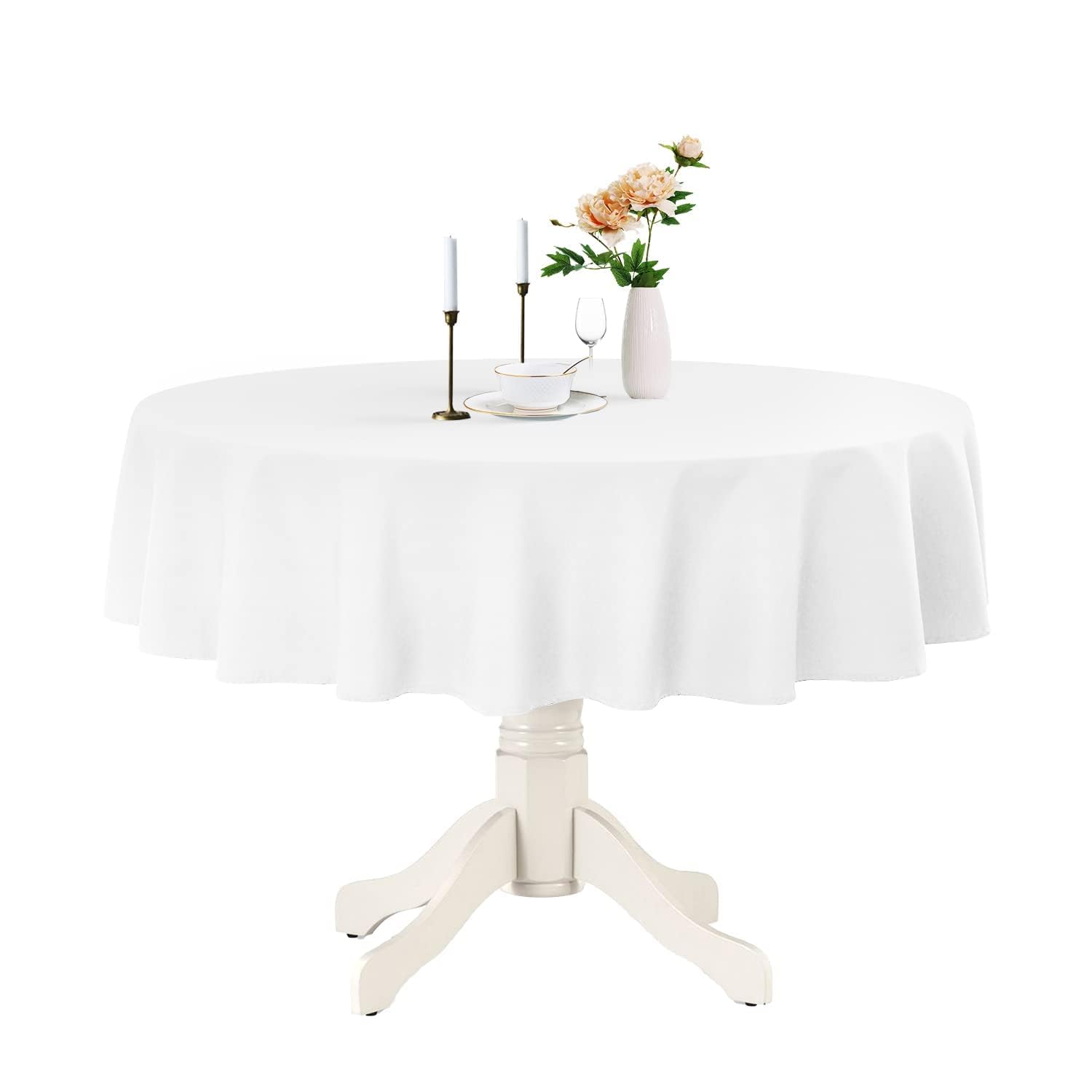Romanstile White Round Waterproof Tablecloth, Stain Resistant Washable Table Cloths Wrinkle Free Polyester Table Covers For Kitchen Dining Party Wedding Indoor And Outdoor - 70 Inch