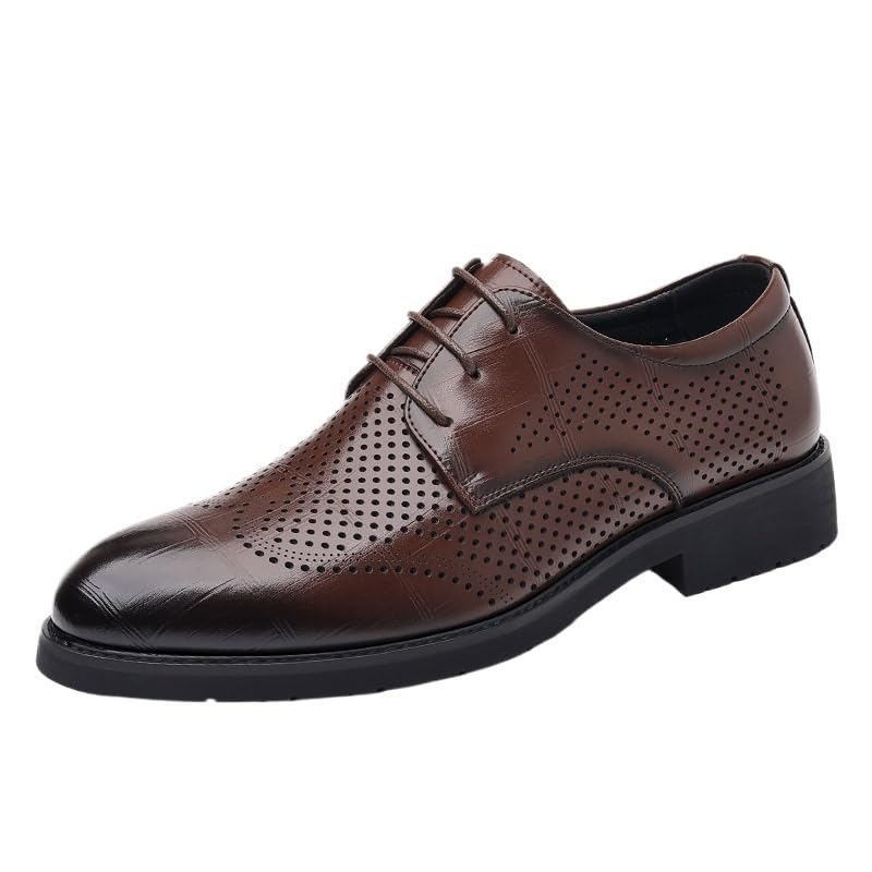 Men's Vintage Oxford Shoes Faux Hollow Leather Lace-up Breathable Wedding Shoes