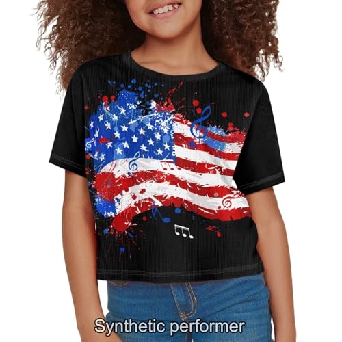 Image of 4th of July Shirt for Girls 7-8 Years US Flag Crop Tops Kids Outfit Independent Day Graphic Tee-