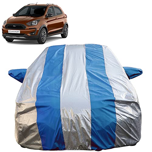 Image of Autofact Waterproof Car Body Cover Compatible with Ford Freestyle (2015 to 2022) with Mirror Pockets (Blue Stripes with Shinning Silver Fabric /Waterproof Cover)