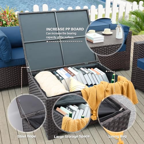 Waroom Outdoor Pe Wicker Coffee Table - Resin Rattan Patio Table Garden Furniture Backyard Storage Table With Waterproof Lining Bag thumb #3