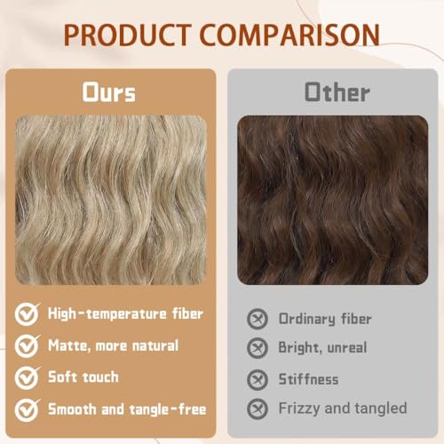 Image of Pastel Dark Blonde Wavy Bob Wig for Women, Short Shoulder Length Synthetic Wig with Bangs, Matte Natural Realistic Look Lightweight Hairpiece, Blonde Color for Daily Wear & Cosplay Costume