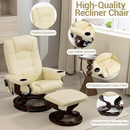 Sillón reclinable con masaje y otomán color beige miniatura 4