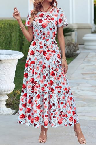 Image of PRETTYGARDEN Women's Casual Smocked Boho Floral A-Line Maxi Dress 2026