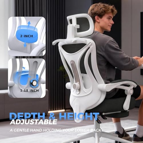 Image of CYKOV Ergonomic Office Chair with Footrest - Adjustable Lumbar Support & Headrest, 90-135 Reclining Mesh Back Computer Chair - Home Office /Gaming, 350lbs Capacity