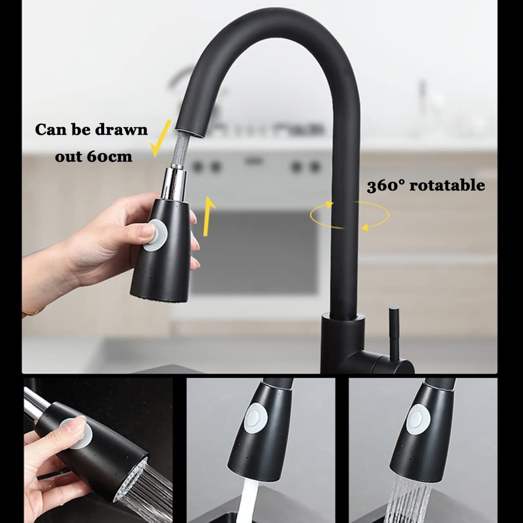 Negros, con Grifo Extraíble, Fregadero De Acero Inoxidable 304 Profundo De Dos Senos, Instalación Empotrada O Empotrada (Color : Black, Size : 80x45cm)