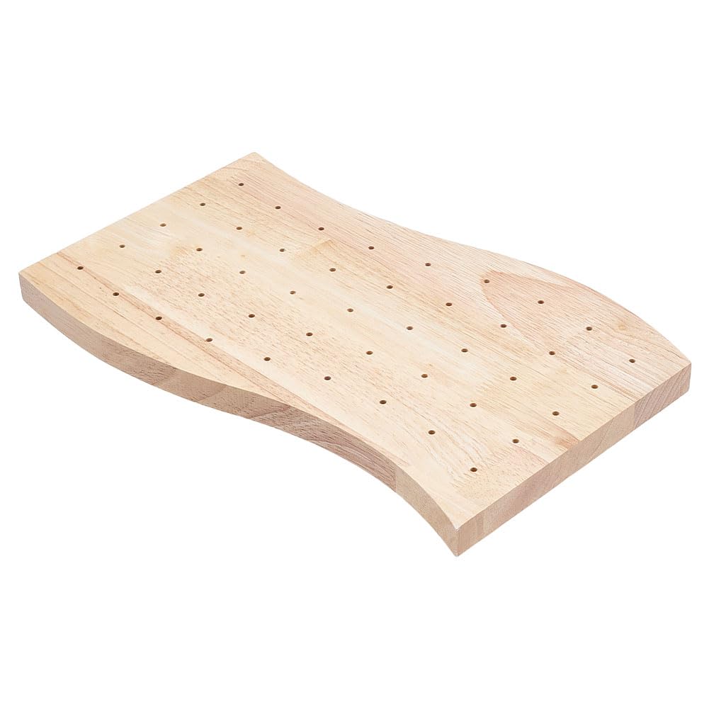 BENECREAT Wooden Food Skewer Holder, 30x16.7cm Wave Shape 45 Holes Skewer Holder Display for Birthday Parties, Barbecues, Weddings or Holiday, 18mm Thick