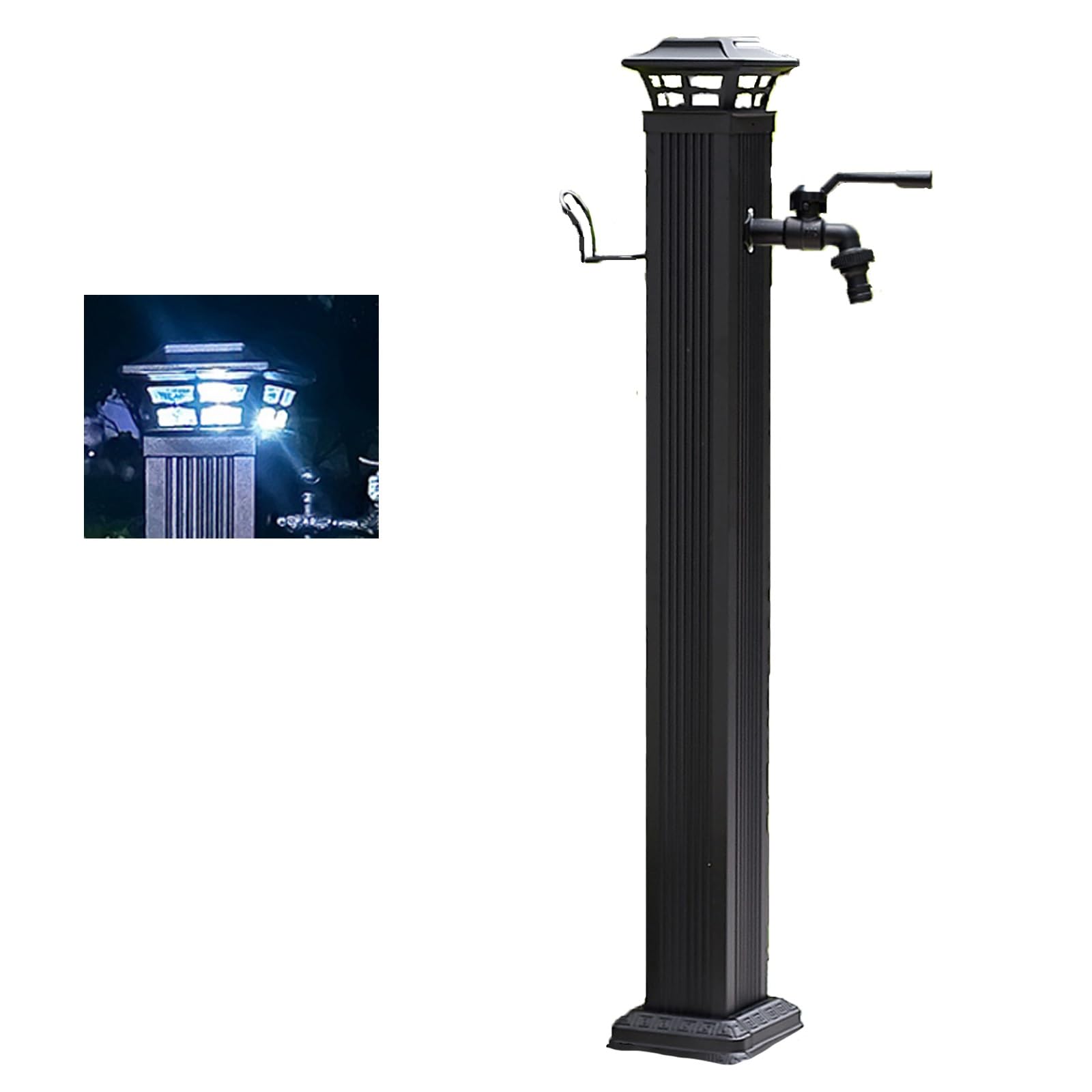 Genérico Columna de Agua Exterior con Doble Grifo – Dispensador de Agua Vertical para jardín, Grifo Exterior con energía Solar para Patio, jardín y terraza.