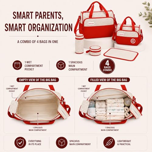 Image of Diaper Tote Bag Set for Mothers for Travel | Shoulder Side Diaper Tote Baby Bag with Changing Station & Insulated Pockets | Waterproof Maternity Diaper Bag for Baby & Mom | 24 L,12 Pockets