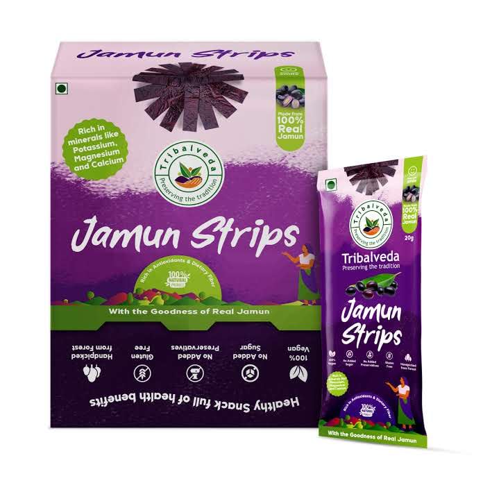 Image of Tribalveda Whole Dried Jamun Strips - Pack of 24(20gm each), Fresh Fruit, Black Plum, Jamun Bar, Healthy Mixes Chips, Dried Fruit, Rich In Dietary Fibers, Hygienically Packed (Jambu Strips)