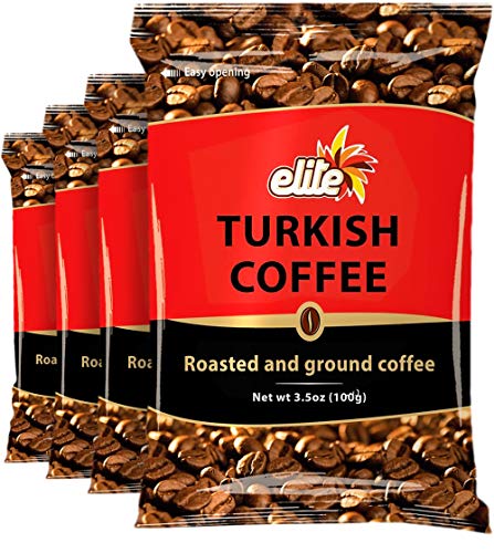 Elite Ground Roasted Turkish Coffee 3.5oz Bag (4 Pack) by Elite