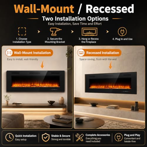 Image of Garvee 30 Inch Electric Fireplace, Modern Wall Mounted Fireplace Heater
