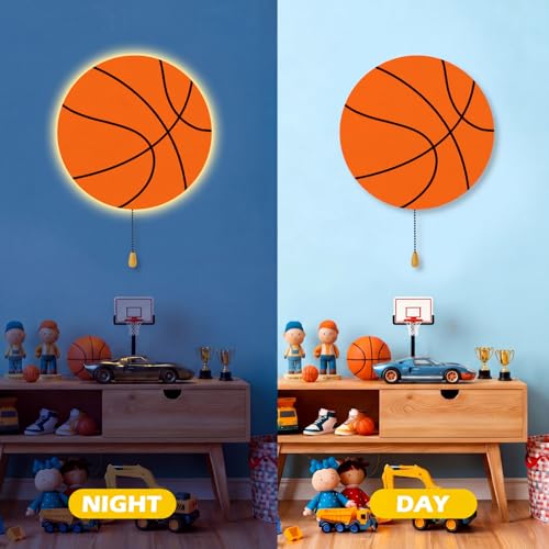 Image of Aurelema Basketball Night Light Wall Lamp Sleeping Nursery Lighting Cute Floating Battery Operated Hanging Lamp for Baby Boys Girls Bedroom Room Nursery Wall Decorations