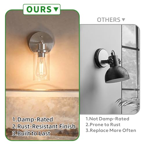 Image of 1-Light Bathroom Wall Sconce with Clear Glass Shade, Modern Vanity Light Fixture Over Mirror for Bathroom, Bedroom, Hallway, Living Room-Brushed Nickel