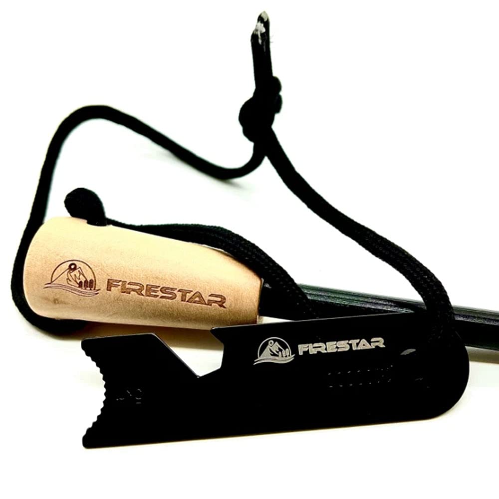 Firestar Survival Fire Starter - Premium Magnesium Ferrocium Rod Firesteel -Includes Flint Striker Multi Tool & Solid Treated Wooden Handle for Extra Grip - Fire Starter Camping Survival Kit
