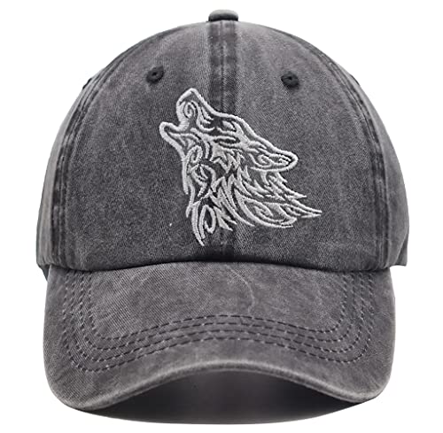 Funny Baseball Cap for Men Women Animal Wolf Hat Birthday Gifts for Wolf Lovers Tribal Wolves Howling 3D Embroidered Adjustable Ball Cap