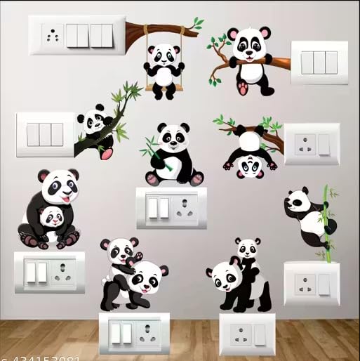 Image of RSB HUB Switch Board Vinyl Sticker, Cute Panda Wall Switch Stickers | Decorative Light Switch Socket Cover Decals for Kids Room, Nursery & Home Decor | Easy Peel & Stick Set of 9