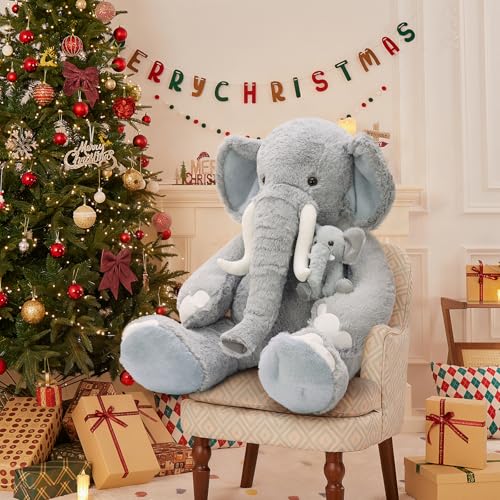 MorisMos 100cm lang Riesen Elefant Kuscheltier XXL, 2 stücke groß Grau Elefant Stofftier Plüschtier… – Ansicht 8