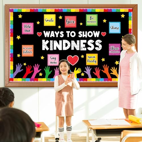 Image of Kindness Bulletin Board Set Back to School Classroom Decorations Colorful Motivational Ways to Show Kindness Paper Cutout Positive Affirmation Bulletin Board for School Nursery Classroom Wall Decor