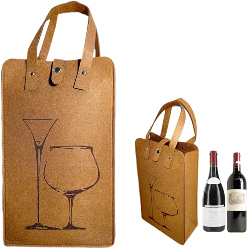 syiyunran Bolso De Fieltro Vino Regalo - Bolsa De Botellas De Cerveza con Asa, Portabotellas para Hombre Lavable, Reutilizable, con Separadores Extraíbles, marrón 21x35cm