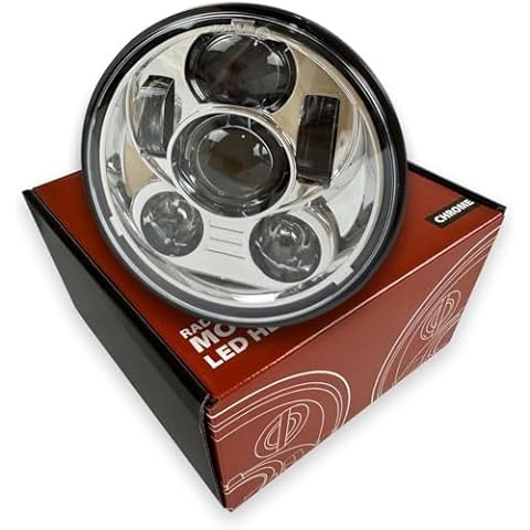 Radiant Cycles LED Light 5.75 Headlight Lamp Fits 5 3/4 Indian Scout and Harley Chrome Cover
