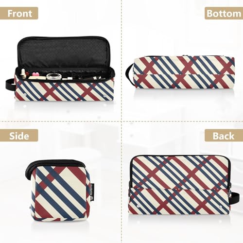 Bolso de viaje y tapete resistente al calor para herramientas de cabello en rayas rojas y azules miniatura 5