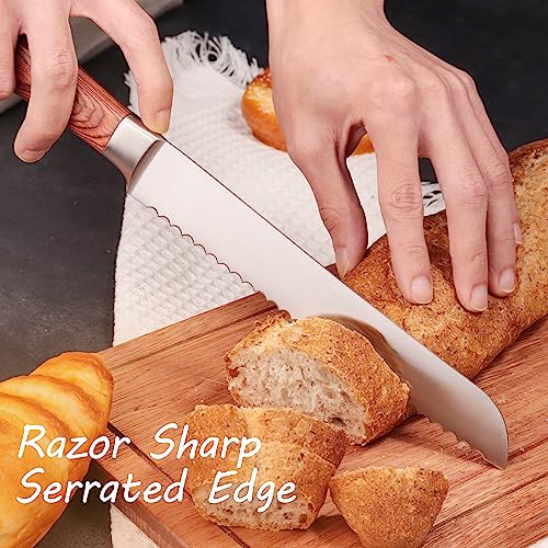 Luvcosy Bread Knife, 8 Inch Serrated Bread Knife With Ergonomic Pakkawood Handle, Stainless Steel Bread Cutter With Gift Box, Razor Sharp Bread Slicer For Homemade Crusty Bread/Baguette/Pastrie #TOP1