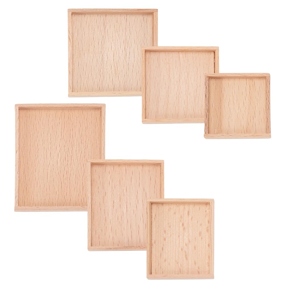 AHANDMAKER 6 Pcs Miniature Wooden Serving Trays Natural BurlyWood Color Dollhouses Accessories Mixed Shapes for Dollhouse Kitchen Accessory Cakes Snacks Breakfast Craft Decor Gift Idea