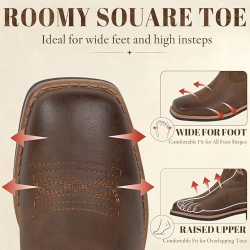Image of SheSole Women's Wide Calf Cowgirl Boots Square Toe - Wide Width Cowboy Boots for Wide Feet & Thick Calves, Comfortable Western Boots for Daily Work, Rodeo & Country Concert