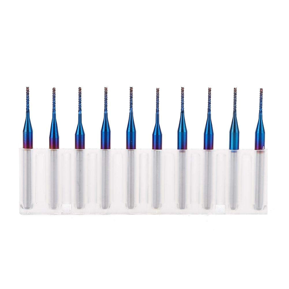 Lot de 10 fraises à tige en carbure de tungstène Bleu Cutter CNC PCB Gravure outil de fraisage pour sculpture (1,0 mm)