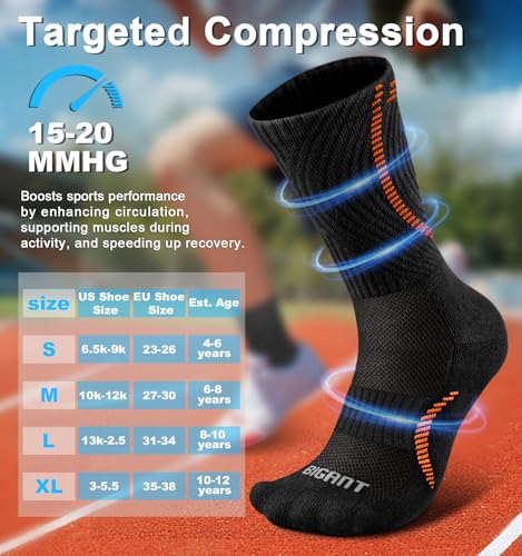 Boys Socks Compression Athletic Crew Socks Cushioned Running Arch Support 4 Pairs for 4-12 Years Old Gilrs Kids Youth2